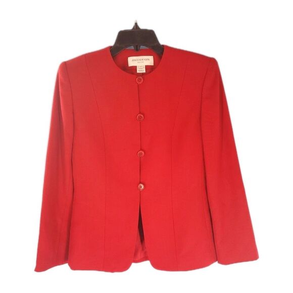 Womens Sz 2p Red Blazer 4 Button Close Pure Woolmark Vintage Lined Joes NY Read - Picture 5 of 16